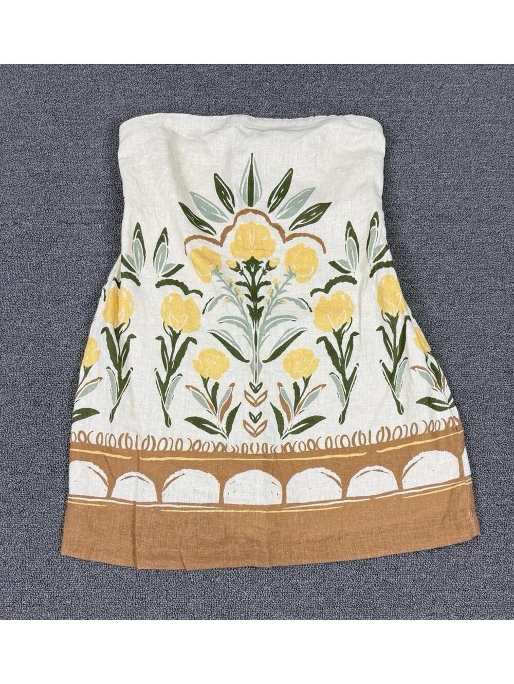 Abercrombie & Fitch White Floral Strapless Skirt with Yellow & Green Print